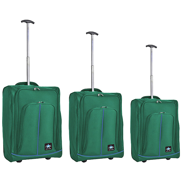 Set 3 Valigie Morbide Trolley da Viaggio Verde Bagaglio a Mano 50-55-60 cm