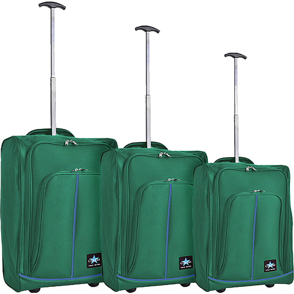 Set 3 Valigie Morbide Trolley da Viaggio Verde Bagaglio a Mano 50-55-60 cm