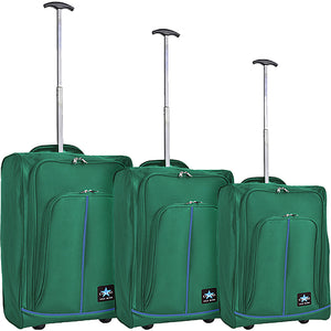 Set 3 Valigie Morbide Trolley da Viaggio Verde Bagaglio a Mano 50-55-60 cm