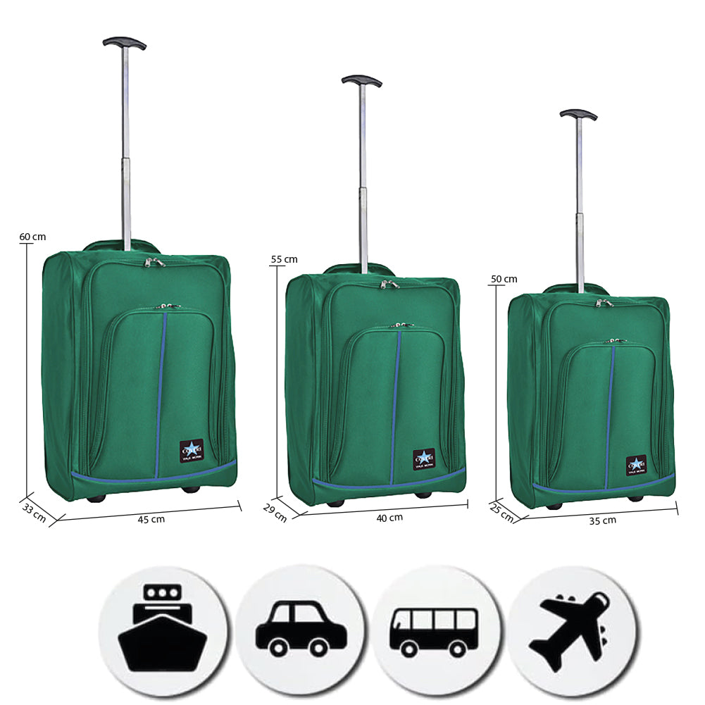 Set 3 Valigie Morbide Trolley da Viaggio Verde Bagaglio a Mano 50-55-60 cm