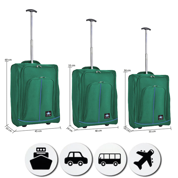 Set 3 Valigie Morbide Trolley da Viaggio Verde Bagaglio a Mano 50-55-60 cm