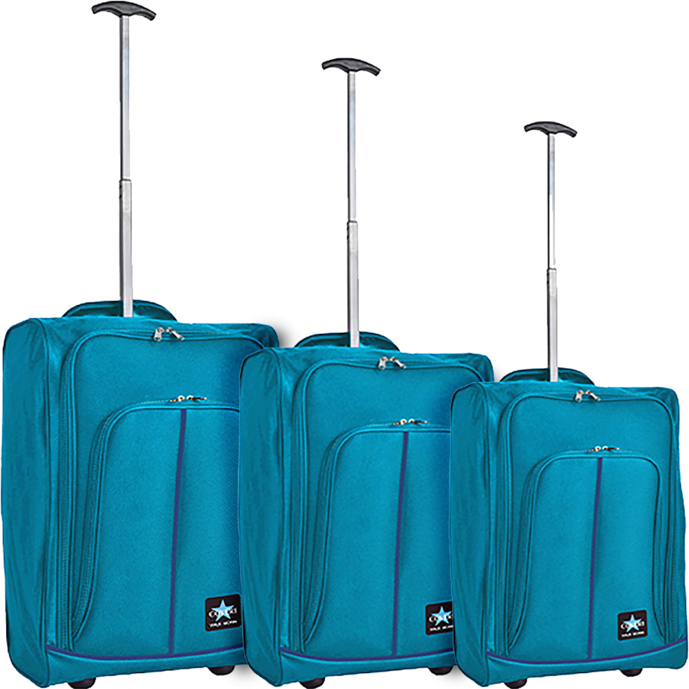 Set 3 Valigie Morbide Trolley da Viaggio Azzurro Bagaglio a Mano 50-55-60 cm
