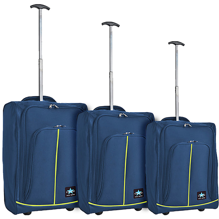 Set 3 Valigie Morbide Trolley da Viaggio Blu e Verde Bagaglio a Mano 50-55-60 cm
