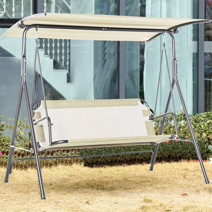 Dondolo da Giardino 3 Posti Tettuccio Parasole Regolabile 172x110x155 cm Beige