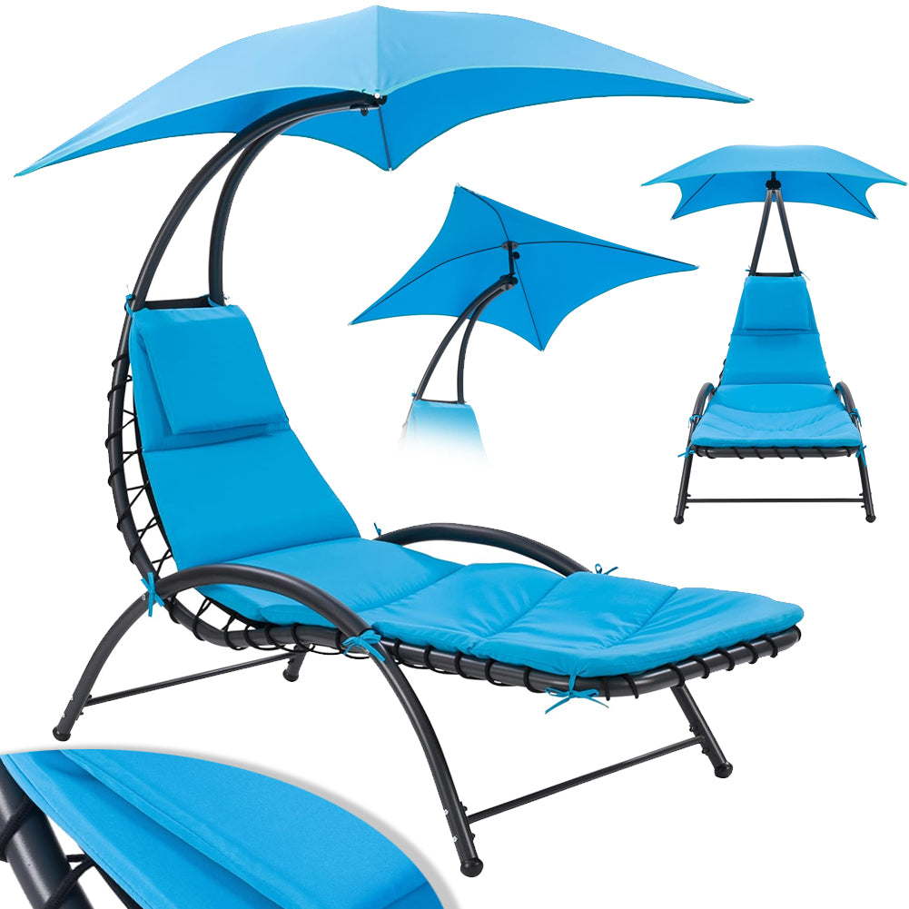 Lettino Sdraio Prendisole con Ombrellone Parasole Amaca da Giardino in Acciaio Blu