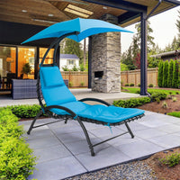 Lettino Sdraio Prendisole con Ombrellone Parasole Amaca da Giardino in Acciaio Blu