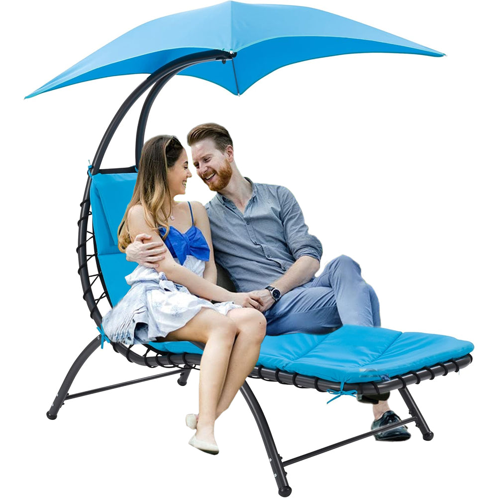 Lettino Sdraio Prendisole con Ombrellone Parasole Amaca da Giardino in Acciaio Blu