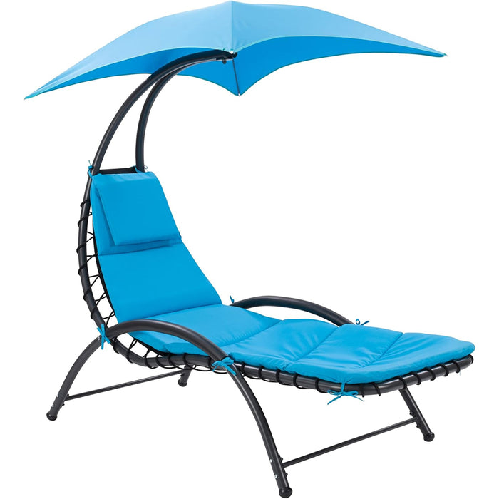 Lettino Sdraio Prendisole con Ombrellone Parasole Amaca da Giardino in Acciaio Blu