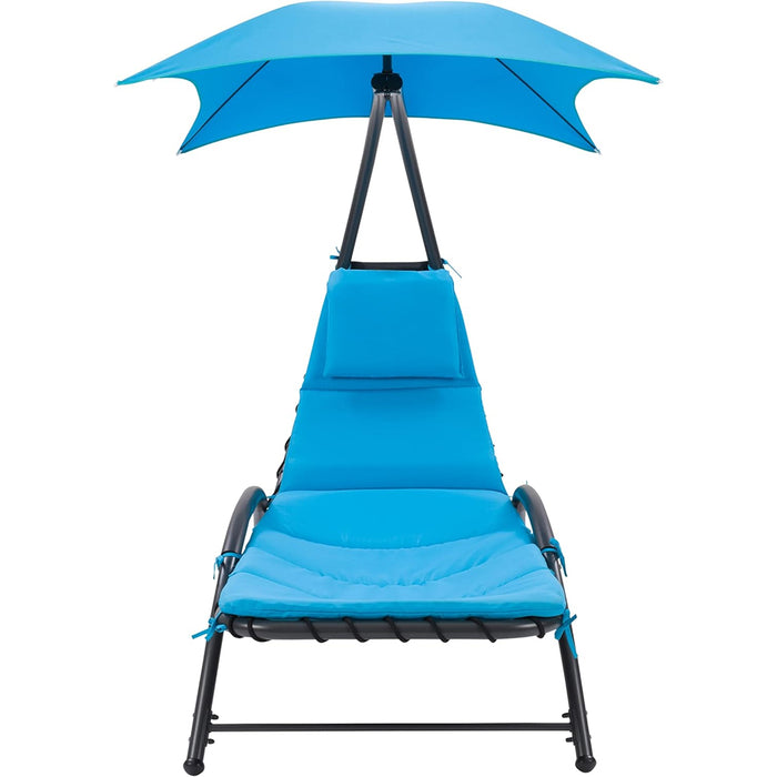 Lettino Sdraio Prendisole con Ombrellone Parasole Amaca da Giardino in Acciaio Blu