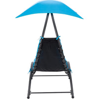Lettino Sdraio Prendisole con Ombrellone Parasole Amaca da Giardino in Acciaio Blu