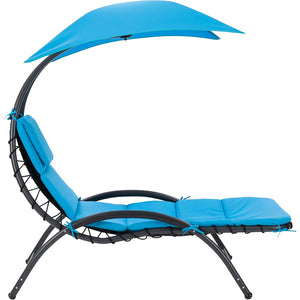 Lettino Sdraio Prendisole con Ombrellone Parasole Amaca da Giardino in Acciaio Blu