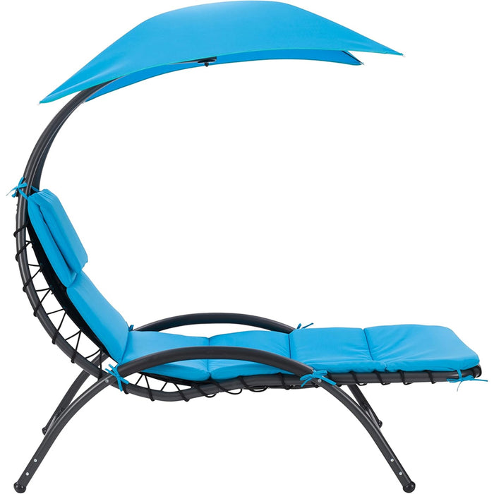 Lettino Sdraio Prendisole con Ombrellone Parasole Amaca da Giardino in Acciaio Blu