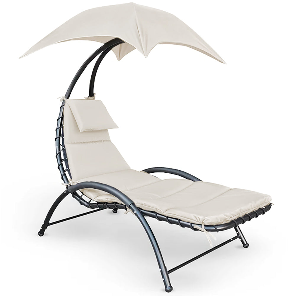 Sedia Sdraio Prendisole con Ombrellone Parasole Amaca da Giardino Acciaio Beige