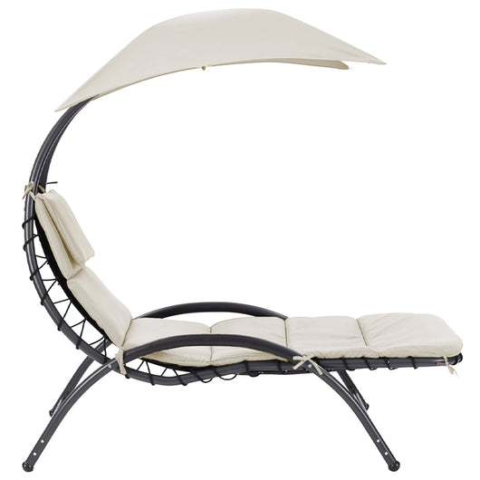 Sedia Sdraio Prendisole con Ombrellone Parasole Amaca da Giardino Acciaio Beige