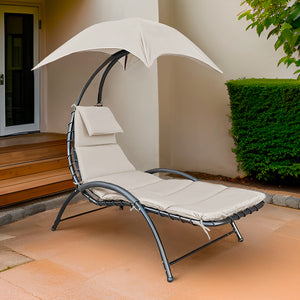 Sedia Sdraio Prendisole con Ombrellone Parasole Amaca da Giardino Acciaio Beige
