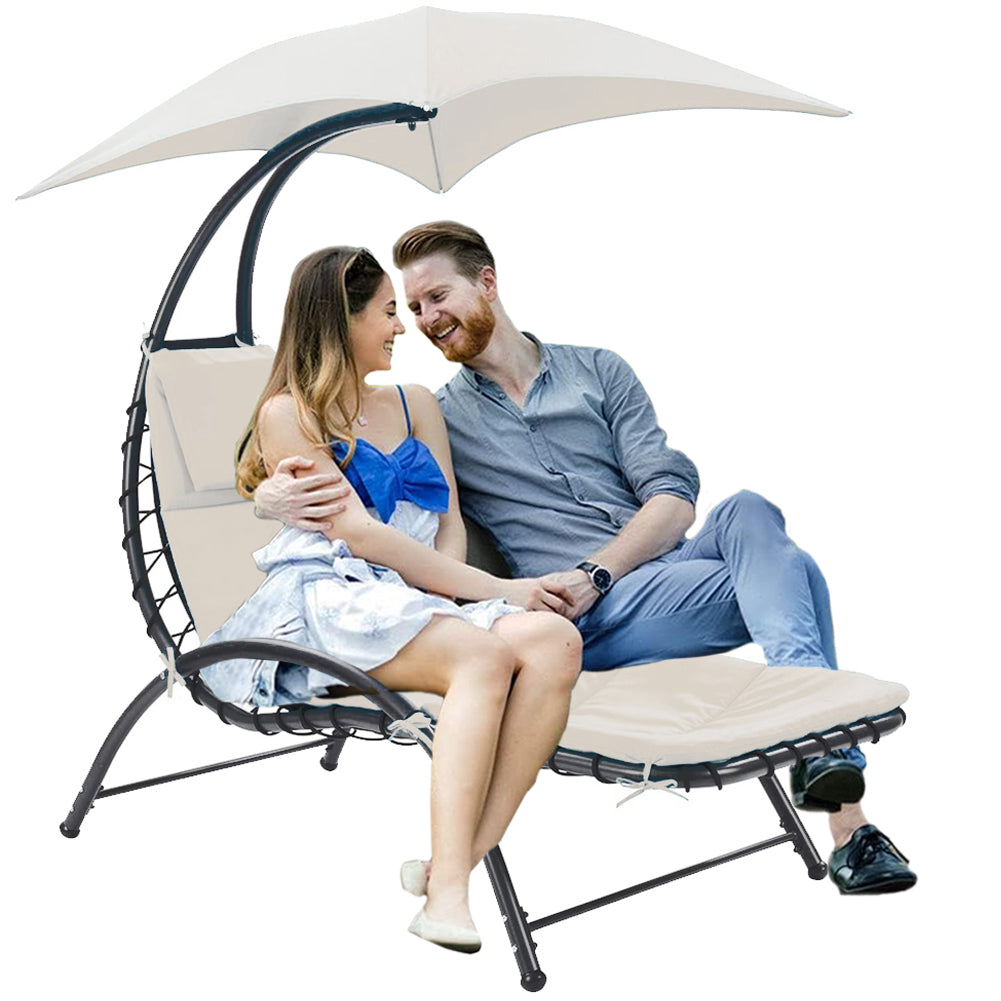 Sedia Sdraio Prendisole con Ombrellone Parasole Amaca da Giardino Acciaio Beige