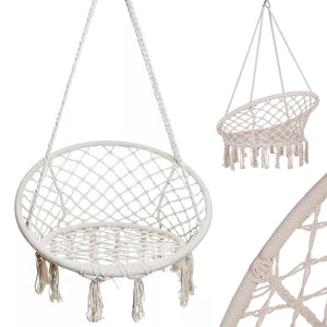 Dondolo Poltrona Amaca Sospesa Intrecciata Beige Sedia Altalena Interni Esterni
