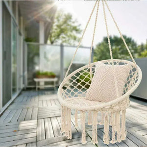 Dondolo Poltrona Amaca Sospesa Intrecciata Beige Sedia Altalena Interni Esterni