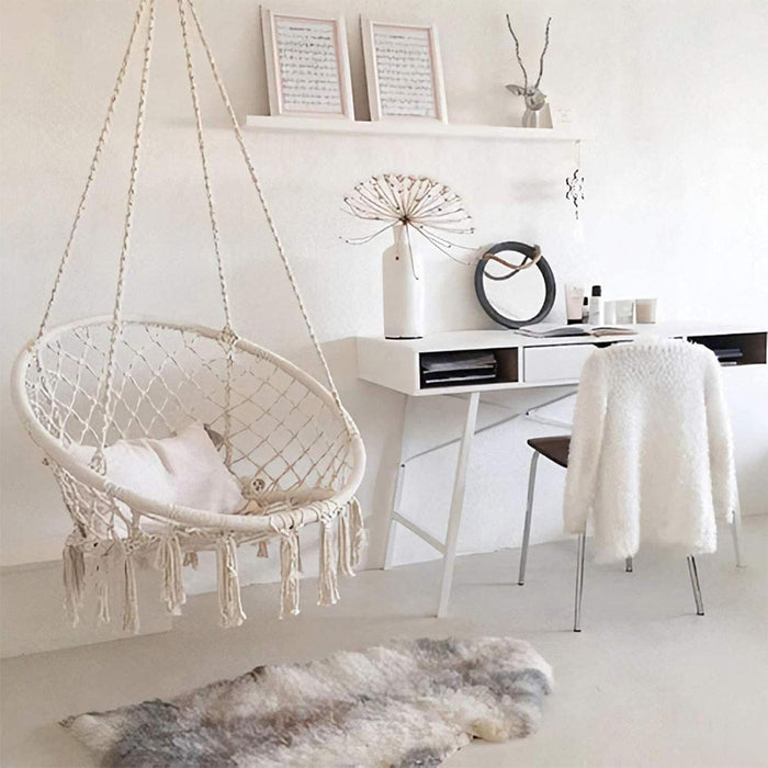 Dondolo Poltrona Amaca Sospesa Intrecciata Beige Sedia Altalena Interni Esterni