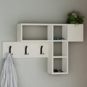 Appendiabiti Attaccapanni da Parete in Legno 9 Ganci e Mensole Bianco