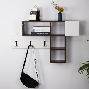 Appendiabiti Attaccapanni da Parete in Legno 9 Ganci e Mensole Bianco Marrone