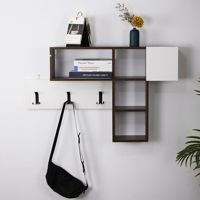 Appendiabiti Attaccapanni da Parete in Legno 9 Ganci e Mensole Bianco Marrone