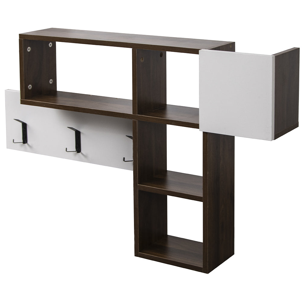 Appendiabiti Attaccapanni da Parete in Legno 9 Ganci e Mensole Bianco Marrone