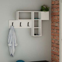 Appendiabiti Attaccapanni da Parete in Legno 9 Ganci e Mensole Bianco