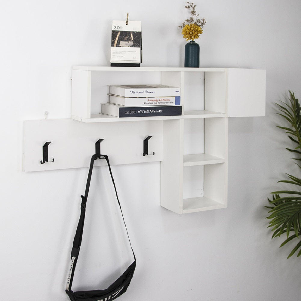 Appendiabiti Attaccapanni da Parete in Legno 9 Ganci e Mensole Bianco