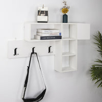 Appendiabiti Attaccapanni da Parete in Legno 9 Ganci e Mensole Bianco