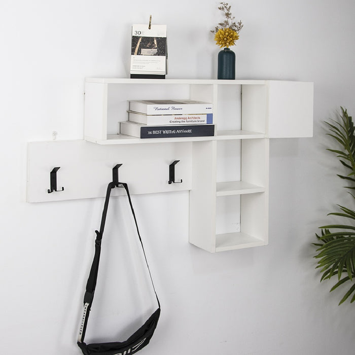 Appendiabiti Attaccapanni da Parete in Legno 9 Ganci e Mensole Bianco