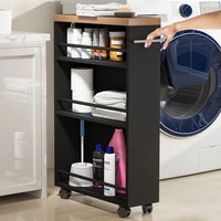 Carrello Portaoggetti Slim Salvaspazio da Cucina con 4 ruote 3 ripiani in Legno Nero