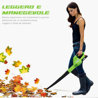 Soffiatore Elettrico a Batteria 20V 2AH 6Velocità per Foglie Giardino Ricarica Rapida
