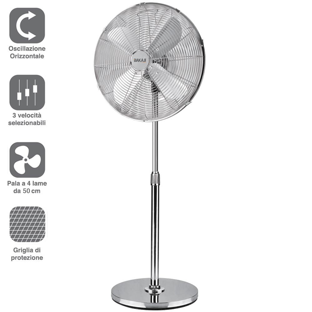 Ventilatore Colonna Piantana Acciaio Inox 60W 3 velocità Regolabile Oscillante
