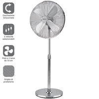 Ventilatore Colonna Piantana Acciaio Inox 60W 3 velocità Regolabile Oscillante