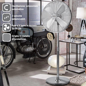 Ventilatore Colonna Piantana Acciaio Inox 60W 3 velocità Regolabile Oscillante