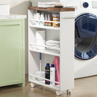 Carrello Portaoggetti Slim Salvaspazio da Cucina con 4 ruote 3 ripiani in Legno Bianco