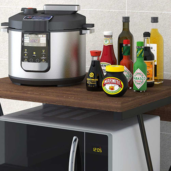 Scaffale Mensola Cucina Mobiletto Porta Microonde con Cassetto Metallo e Legno Noce