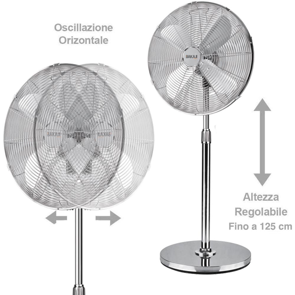 Ventilatore Colonna Piantana Acciaio Inox 60W 3 velocità Regolabile Oscillante