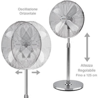 Ventilatore Colonna Piantana Acciaio Inox 60W 3 velocità Regolabile Oscillante