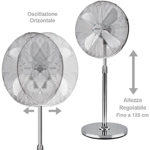 Ventilatore Colonna Piantana Acciaio Inox 60W 3 velocità Regolabile Oscillante