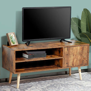 Mobile TV Porta Televisore Legno Moderno con Ripiani e Anta, Stile Minimal 110cm