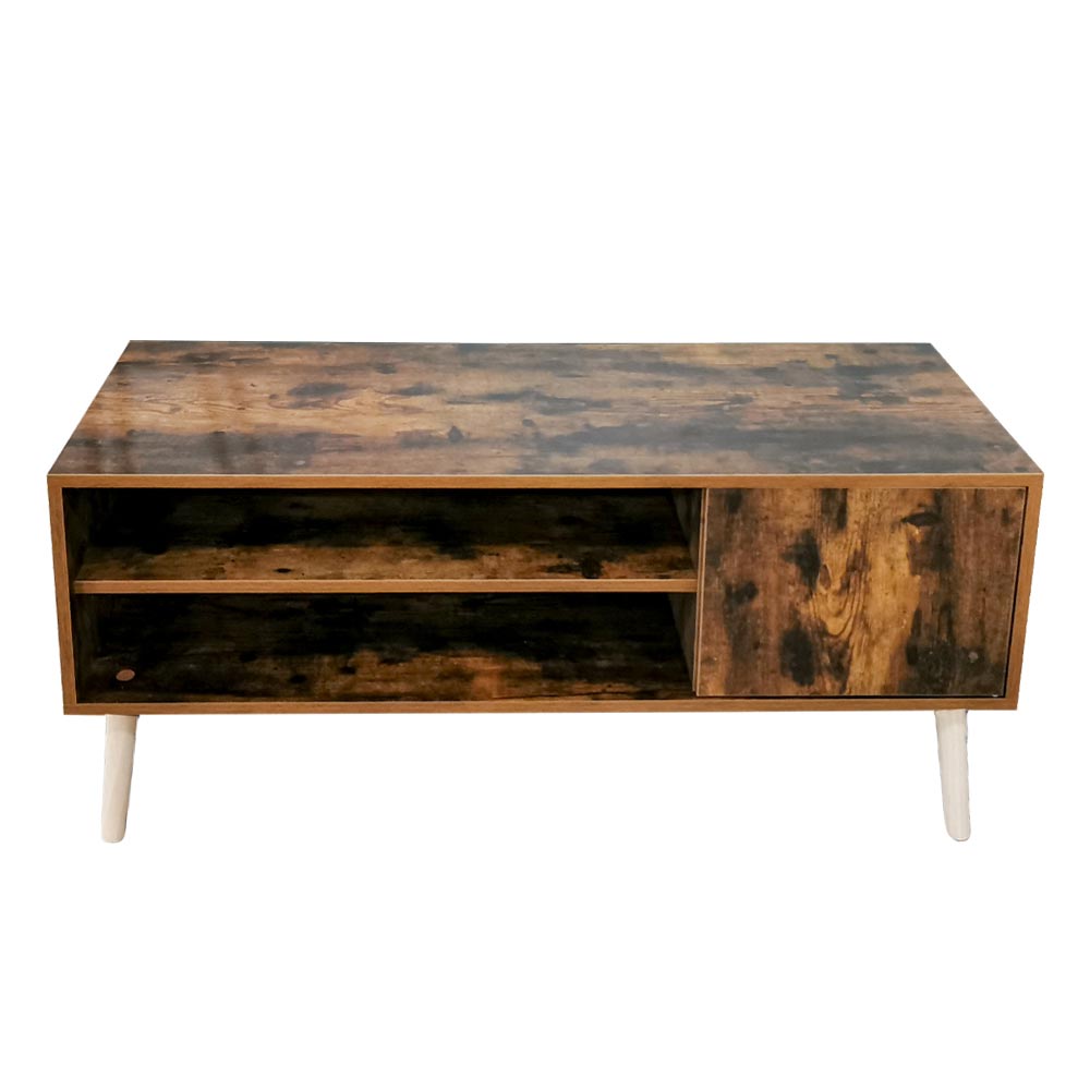 Mobile TV Porta Televisore Legno Moderno con Ripiani e Anta, Stile Minimal 110cm