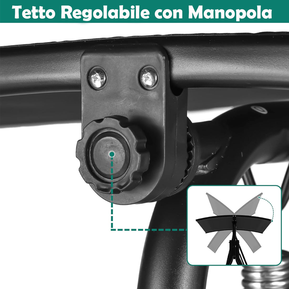 Dondolo da Giardino 3 Posti 172cm Tettuccio Regolabile Impermeabile Struttura Acciaio Nero