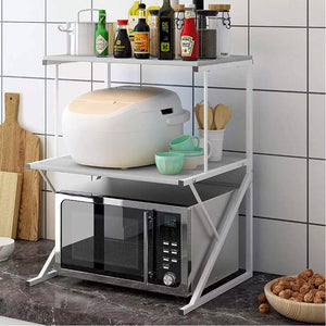 Scaffale Cucina Porta Microonde con 2 Ripiani Metallo e Legno 69x37x54cm Moderno Bianco
