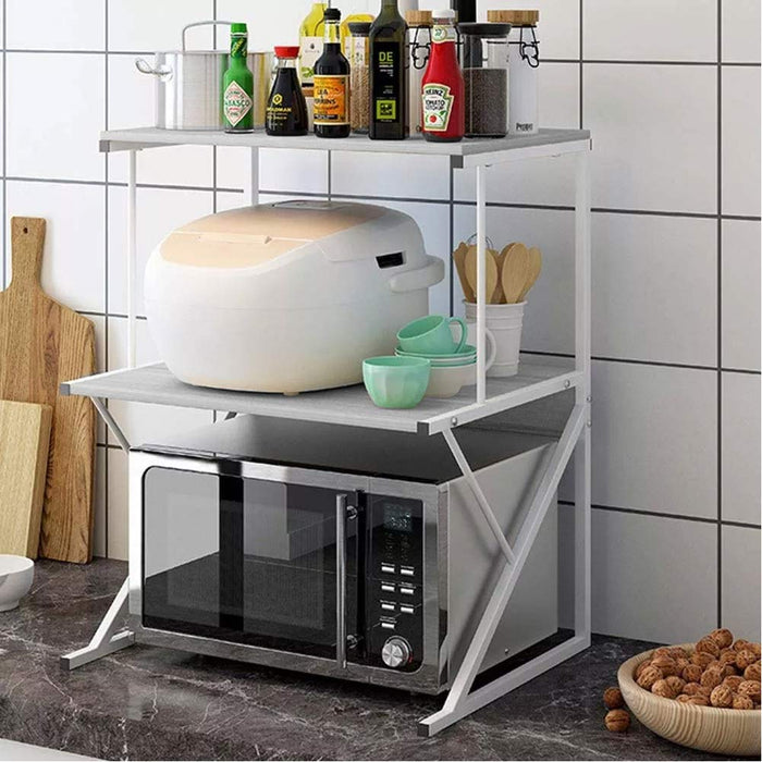 Scaffale Cucina Porta Microonde con 2 Ripiani Metallo e Legno 69x37x54cm Moderno Bianco