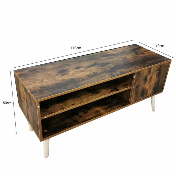 Mobile TV Porta Televisore Legno Moderno con Ripiani e Anta, Stile Minimal 110cm