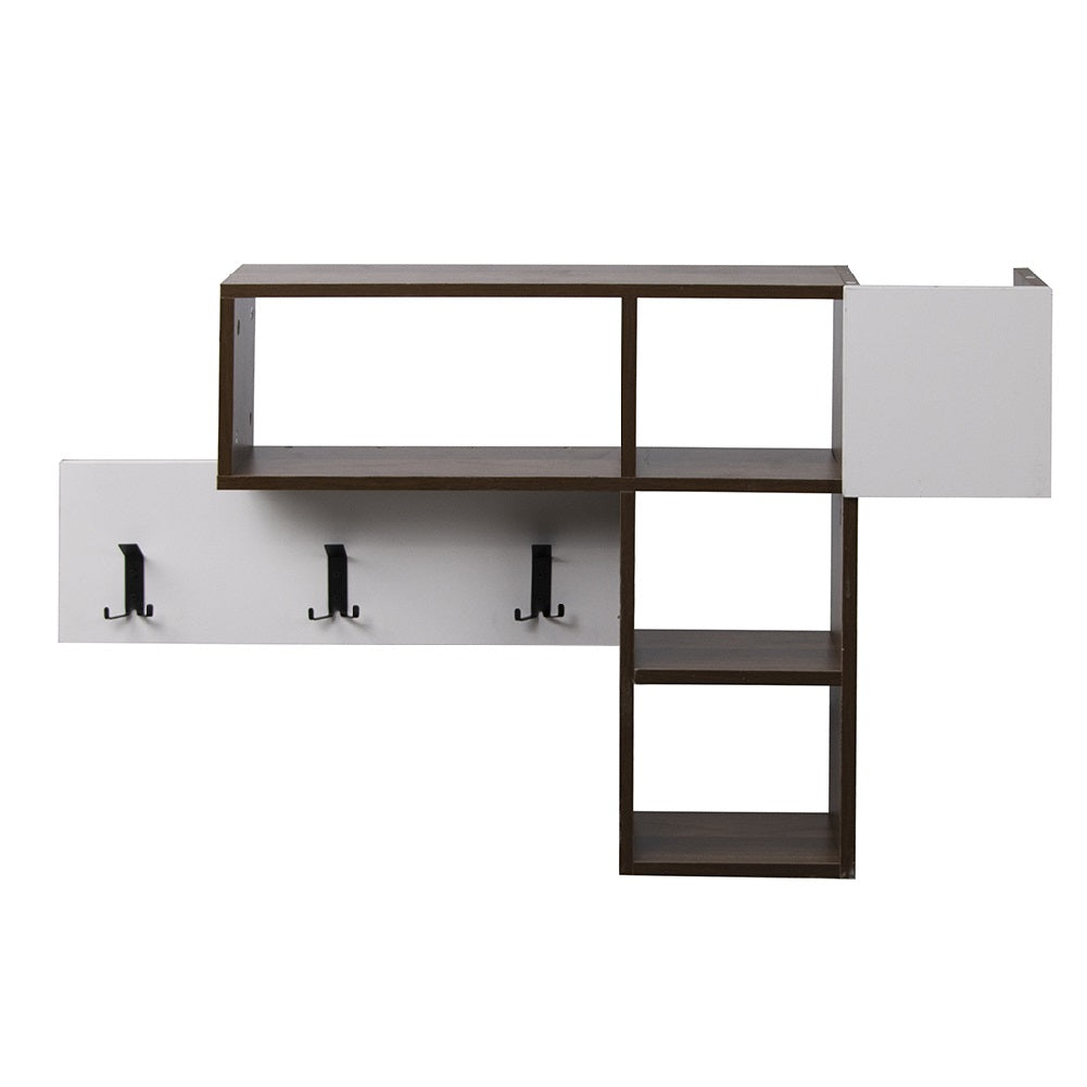 Appendiabiti Attaccapanni da Parete in Legno 9 Ganci e Mensole Bianco Marrone