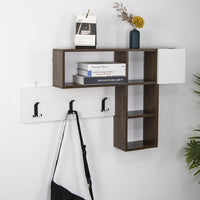 Appendiabiti Attaccapanni da Parete in Legno 9 Ganci e Mensole Bianco Marrone