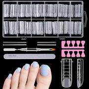 120 pezzi di punte di gel per unghie a forma di tenaglia per piedi, lunghe punte quadrate doppie per pedicure e estensione unghie, punte di unghie riciclabili, 12 misure incluse accessori